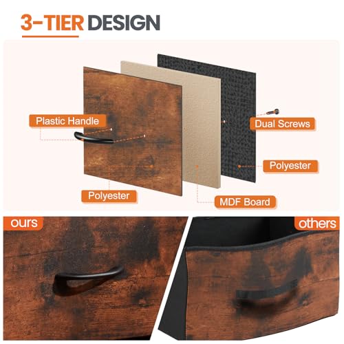 Sweetcrispy Nightstand with 2 Storage Drawers, 20" Height End Tabl Small Bed Side Furniture, Wooden Top Fabric Cabinet Kids Night Stand Mini Dresser for Bedroom, Closet, Entryway, College Dorm, Brown Sweetcrispy