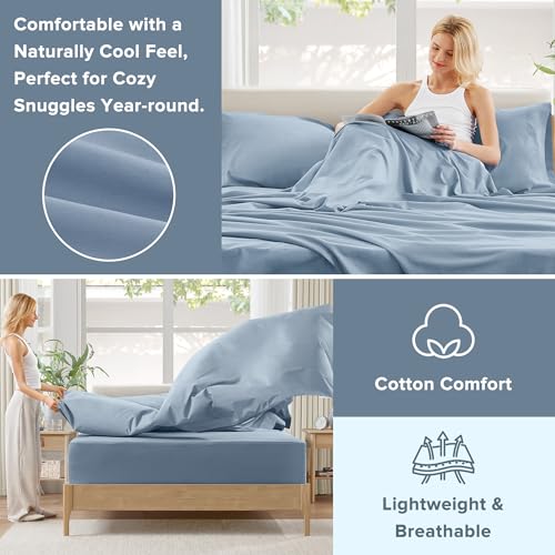 Comfort Spaces 100% Cotton Sheet Set Breathable, Lightweight, Soft with 12" Elastic Pocket Fits up to 14" Mattress, All Season Cozy Bedding, Matching Pillow Case, Twin Blue 3 Piece Comfort Spaces
