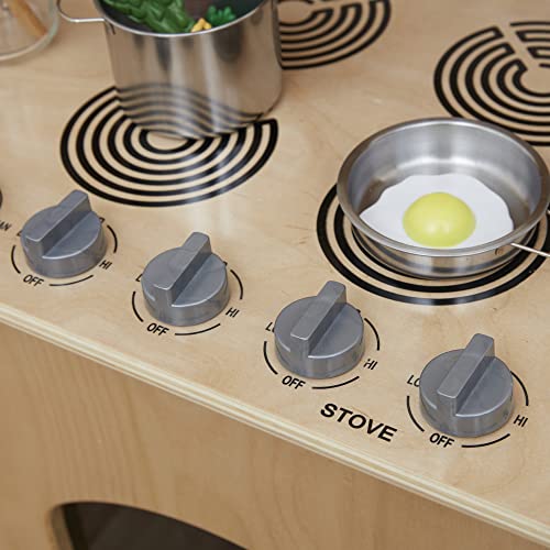 ECR4Kids 4-in-1 Kitchen, Sink, Stove, Oven, Microwave and Storage, Play Kitchen, Natural - WoodArtSupply