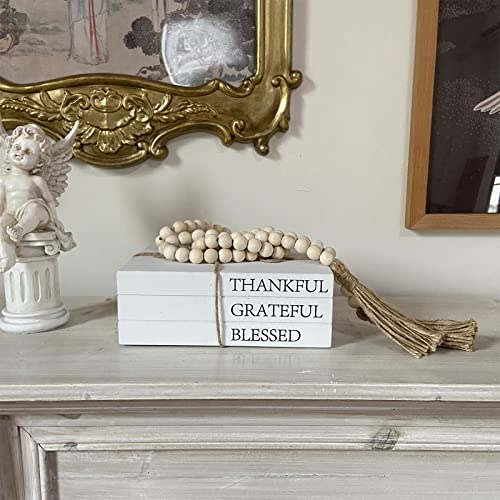 Decorative Books for Home Decor, White Faux Books for Decoration, Rustic Farmhouse Stacked Display Books (Thankful Grateful Blessed) OMISHE