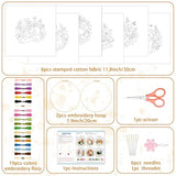 BEUNITONE 6 Set Varieties Cat and Flowers Embroidery Kit for Adults Beginners, Pre-Stamped Pattern Needlepoint Kits with Hoop, Tools, Instruction, Hand Embroidery Kits for Gifts, Fabric and Home Decor