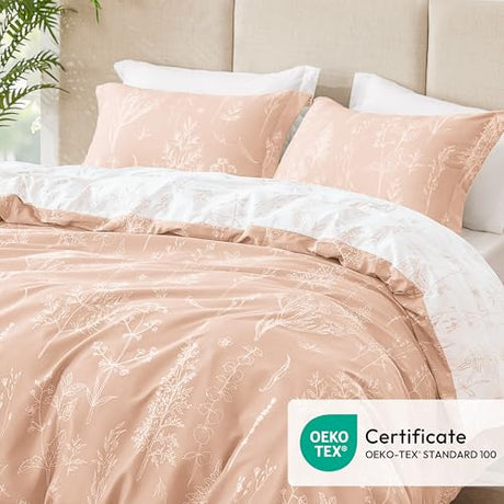 Love's cabin Pink Full Size Comforter Set - Full Comforter Set, 3 Pieces Cute Floral Bedding Sets for All Seasons,1 Soft Reversible Botanical Flowers Comforter and 2 Pillow Shams Love's cabin