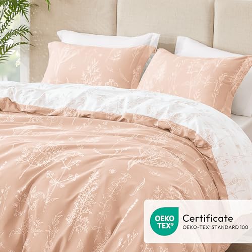 Love's cabin Pink Queen Comforter Set - Queen Size Comforter Set, 3 Pieces Cute Floral Bedding Sets for All Seasons,1 Soft Reversible Botanical Flowers Comforter and 2 Pillow Shams Love's cabin