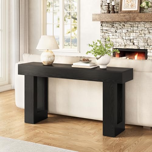Little Tree 63-Inch Long Console Tables for Entryway, Large Sofa Table Behind Couch, Wooden Entry Foyer Hallway Table, Modern Console Sofa Tables for Living Room, Black LITTLE TREE