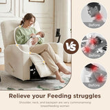 360° Swivel Rocker Recliner Chair with Adjustable Footrest, Rocking Chair Nursery with Phone Stand & Cup Holder,Manual Nursing Chair Glider Recliner Armchair for Adults, Living Room (Beige)