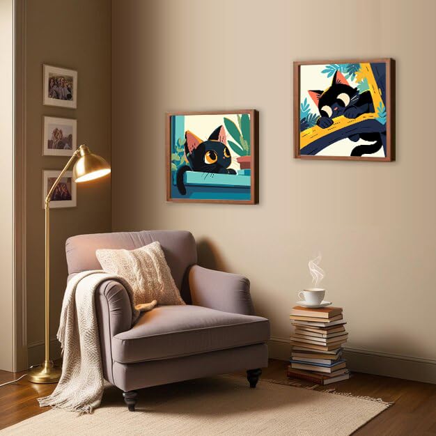 KYOQFVN Paint by Numbers Kit for Adults Framed - Black Cat Paint by Numbers for Adults with Frame, DIY Acrylic Easy Painting by Numbers for Home Wall Decor 8x8inch KYOQFVN