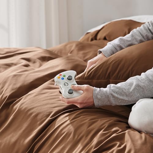 Bedsure Duvet Cover Queen Size - Soft Double Brushed Bedding Set for Kids & Adults, Zipper Closure, 3 Pieces, Includes 1 Duvet Cover (90"x90") & 2 Pillow Shams, NO Comforter, Brown
