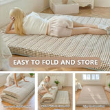 NSNLGSGC Tan Gingham Japanese Floor Mattress, 3.5" Thick High Density Foam Futon Mattress, Foldable Tatami Sleeping Pad for Adults & Kids, Roll Up Floor Bed for Dorm Guest Room, Twin Size 39" x 80" NSNLGSGC