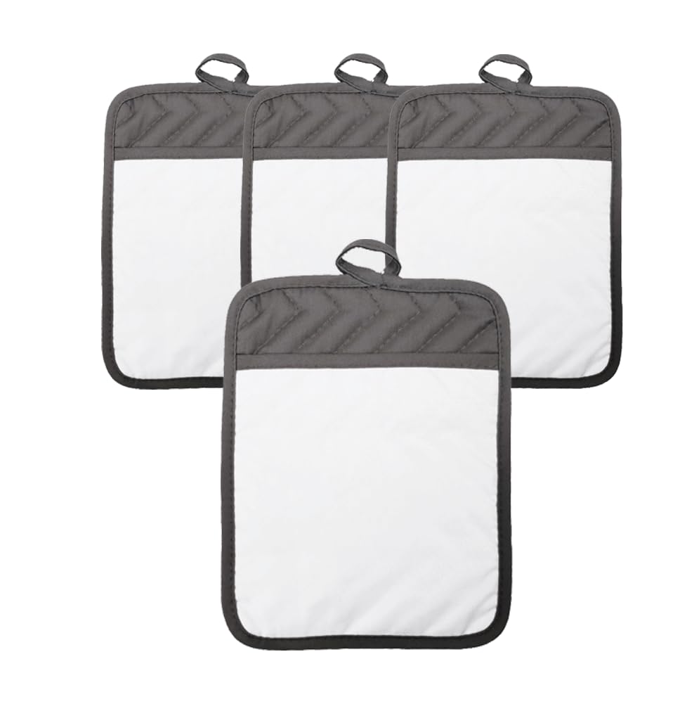 Gray Grey Sublimation Blanks 9"x7" Polyester/Cotton Pot Holders with Sublimation Pocket DIY Set of 4