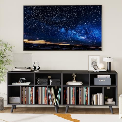 IDEALHOUSE Record Player Stand with Vinyl Storage, 39.5in Large Vinyl Record Holder Player Cabinet Wood Turntable Stand Up to 350 Albums with Charging Station for Living Room, Black IDEALHOUSE