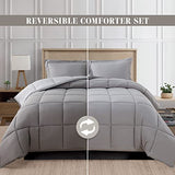 Elegant Comfort 3-Piece Reversible Comforter Set, All Season Cozy, Soft Down Alternative, Quilted - Box Stitched - Duvet Insert with 4 Corner Tabs, Comforter with Shams, Twin XL, Gray/Silver Elegant Comfort
