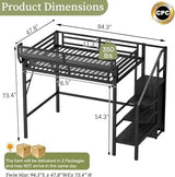 Duxelifin Twin Size Loft Bed with Staircase, Metal Loft Beds with Storage Shelves & Wardrobe, High Lofted Bed Frame, Loft Twin Bed for Boys Girls and Teens, No Box Spring Needed (Black) Duxelifin