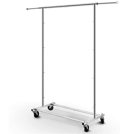 Simple Trending Standard Rod Clothing Garment Rack, Rolling Clothes Organizer on Wheels for Hanging Clothes, Chrome Simple Trending