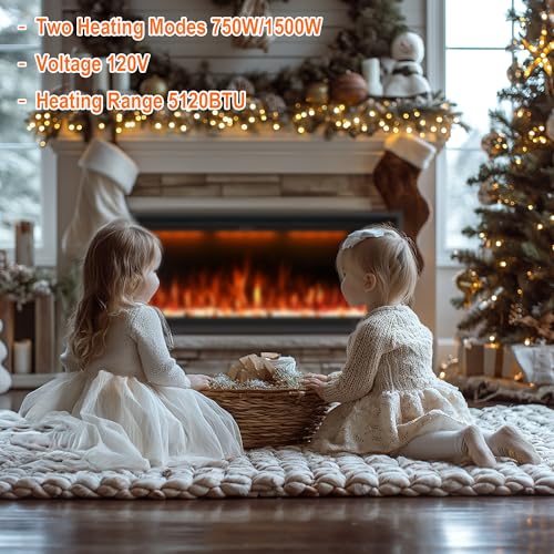 74" Smart Electric Fireplace Inserts,Slim Fireplace with APP Control & Remote Control& Touch Panel,13 Adjustable Flame Color&13 Fuel Bed Colors,750W/1500W,Black VINEMOUNT