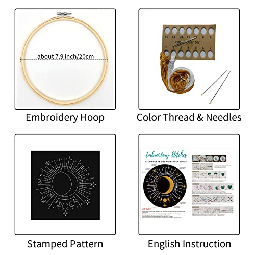 Louise Maelys Tarot Embroidery Kits for Beginners with Moon Pattern,Adults Starter Cross Stitch Kit DIY Needlepoint