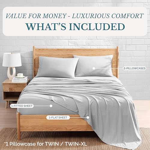 Casa Platino Twin Sheets, 3 Piece Set, Pre-Washed Ultra Soft & Breathable Bed Sheets Set, Brushed Microfiber Sheet, Fade Resistant Bedding with Deep Pockets – Silver Casa Platino