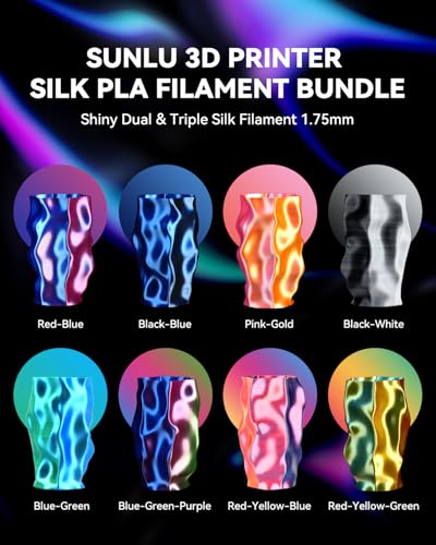 SUNLU 3D Printer Filament Bundle, Silk Filament Multicolor, Individually Vacuum Packed, Dual Color*5, Triple Color *3, 2kg in Total SUNLU