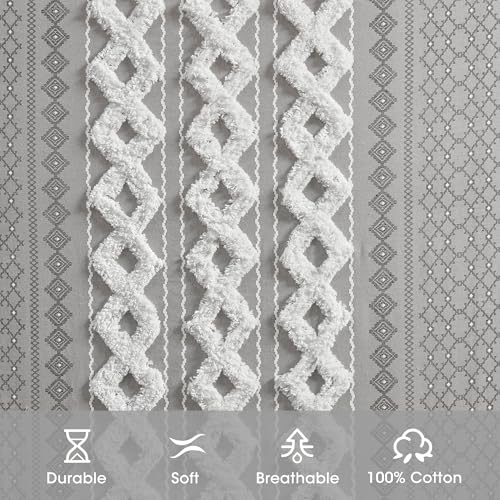 INK+IVY Imani 100% Cotton Single Panel Curtain Tufted Chenille Stripe Geometric Print Mid-Century Look Rod Pocket Top Drape for Living Room, Privacy Window Treatment for Bedroom, 50" x 84", Grey INK+IVY