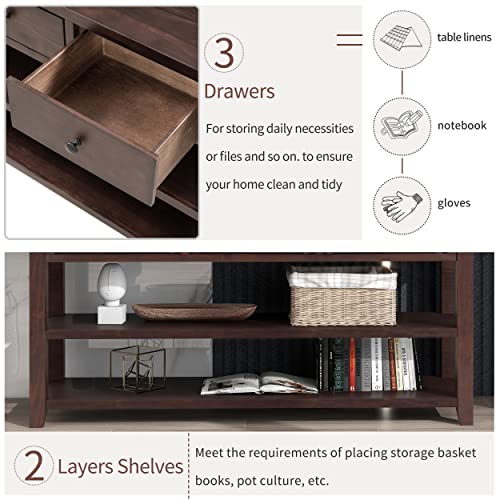 Knocbel Long Console Table with 3 Storage Drawers and Double Bottom Open Shelves, Wooden Sofa Tables for Entryway Hallway Foyer, 50" W x 16" D x 30" H,Espresso Knocbel