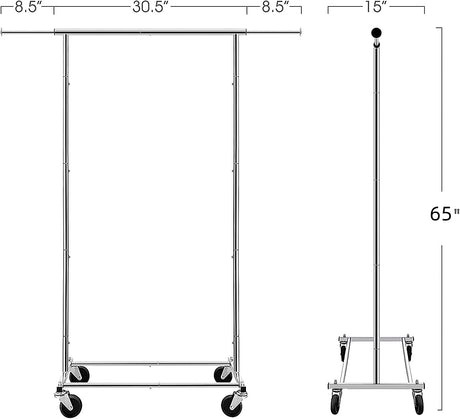 Simple Trending Standard Rod Clothing Garment Rack, Rolling Clothes Organizer on Wheels for Hanging Clothes, Chrome Simple Trending