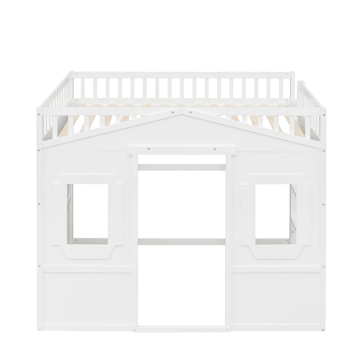 Full House Loft Bed Frame for Kids, Wood Full Loft Bed with Windows and Guardrail, Playhouse Bed, Full Size Loft Bed for Boys & Girls, No Box Spring Needed, Underbed Height is 51 Inches, White Harper & Bright Designs