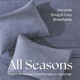 DOWN HOME Queen Quilt Bedding Set with Shams, Vintage Washed Soft Quilted Blanket Thin Comforter Lightweight Bedspread Coverlet Bed Cover, Brushed Microfiber Stripe Stitching, Vintage Denim, 86"x90" DOWN HOME