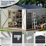 VIWAT 8' x 12' Outdoor Steel Storage Shed with Updated Frame Structure and Lockable Doors, Metal Shed Upgrade Height Ideal for Garden, Backyard, and Patio Utility and Tool Storage VIWAT