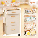 Fabuday Baby Diaper Caddy Organizer Cart - 4 Tier Rolling Diaper Cart with Wheels, Baby Essentials Organizers and Storage, Mobile Utility Carts for Bedside, Bedroom, Crib Nursury, Changing Table