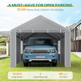 COBIZI Carport Canopy 12x20 Heavy Duty Portable Garage with Removable Sidewalls & Doors, Car Port Canopy Tent with Built-in Sandbags & All-Season Tarp for Car Boat Truck, Gray COBIZI