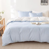 Wake In Cloud - Striped Comforter Set, Ticking Stripe Vertical Pinstripe Neutral Farmhouse Pattern Printed, Soft Lightweight Bedding, 3 Pieces, Blue White, Full Size Wake In Cloud