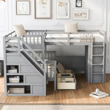 Bellemave L Shaped Triple Bunk Bed with Storage Staircase, Wardrobe, Desk & Drawers, Wooden Bunk Bed for 3 Kids, Twin Over Full Bunk Beds, L-Shaped Loft Bed for Kids, Teens, Adults (Gray) Bellemave