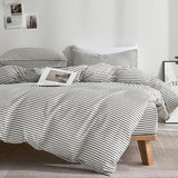 JELLYMONI 100% Natural Cotton 3pcs Striped Duvet Cover Sets,White Duvet Cover with Grey Stripes Pattern Printed Comforter Cover,with Zipper Closure & Corner Ties(Queen Size) JELLYMONI