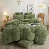 XeGe Plush Shaggy Duvet Cover Set, Luxury Soft Crystal Velvet Fluffy Furry Bedding Sets 2 Pieces(1 Faux Fur Fuzzy Comforter Cover + 1 Faux Fur Throw Pillow Sham), Zipper Closure (Twin, Sage Green) XeGe