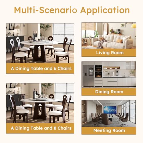 Wohh 9-Piece Round Dining Table Set, 59" Sintered Stone Table with Walnut Base, 6-8 People, Modern Style Wohh