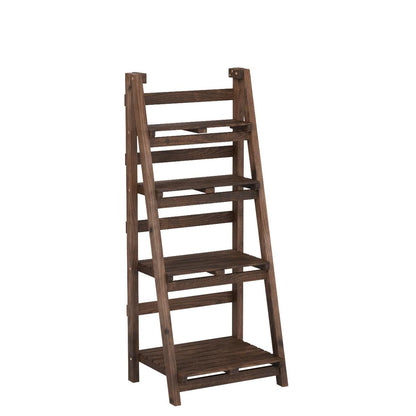 Yaheetech Wooden Foldable Ladder Shelf 4-Tier Magazine Holder Book Rack Plant Stand Folding Flower Display Pot Decorative Storage Free Standing Indoors/Outdoors Rustic No Assembly Required Br - WoodArtSupply