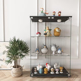 WHLIHUSU Glass Display Cabinet with LED Lights - Curio Cabinet with Glass Doors for Collectibles, Quick Assembly, Tempered Bookshelf, for Living Room and Bedrooms, 2-Door 3-Shelfs, White WHLIHUSU