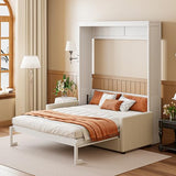 LZ LEISURE ZONE White Full Size Murphy Bed with Sofa - Space-Saving Wall Bed with Comfortable Cushion, Ideal for Home Office, Small Rooms, or Apartments LZ LEISURE ZONE