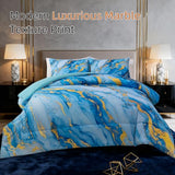 Holawakaka Light Blue Gold Marble Print Bedding Comforter Set Queen Size Marbled Bed Sets 3 Pieces (Light Blue Gold, Queen) Holawakaka