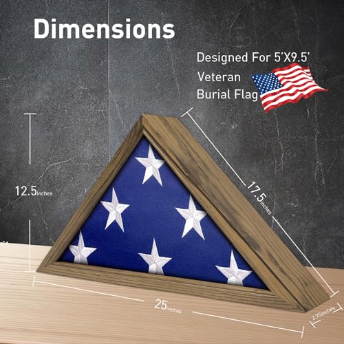 ASmileIndeep Flag Display Case for 5' x 9.5' Burial Flag, Solid Wood Burial Flag Shadow Box with HD Tempered Glass and Wall Mount，Flag Case for ASmileIndeep