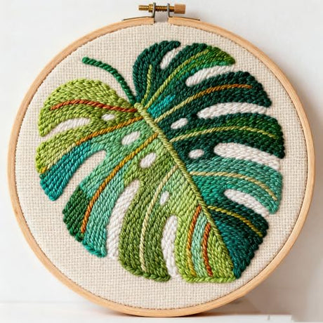 DIY Punch Needle Kits Monstera Deliciosa Leaf Easy for Beginners Embroidery Starter Set with Hoop Stress Relief Craft Hobby and Home Decor 20x20cm-3 Generic