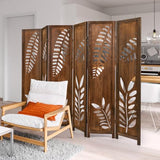 Giantex Boho Rustic Room Divider, 6 Panel Carved Leaf Folding Wood Screen, Fully Assembled, 67'' Freestanding Privacy Partition Decorative Wall, Foldable Room Separator for Bedroom, Brown Giantex