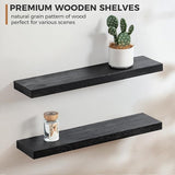 Fun Memories Handcrafted European Pine Floating Shelves - Natural Rustic Wooden Wall Shelf Set of 2-24 Inch Storage Shelf Display Shelf for Kitchen Bathroom Living Room Bedroom Farmhouse - Black Fun Memories