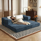 MAKIAAP 80" Foldable Chenille Futon Sofa Bed, 4-in-1 Convertible Couch with 2 Pillows, King-Size Floor Lounger for Living Room, Guest Room, Dorm - No Assembly (Blue, 80in) MAKIAAP