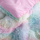 Wajade Faux Fur Plush Rainbow Comforter Set Fluffy Fuzzy Shaggy Bedding Set - 3PC Full Size Microfiber Soft Warm Quilt Set Wajade