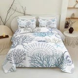 OUIXOTIC 3pcs King Size Coastal Quilt Set - Beach Bedding for Summer! Lightweight, Reversible Nautical Bedspread Comforter with Pillow Shams, Soft Microfiber - Ocean Vibes Inside! OUIXOTIC
