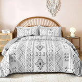 Drucon Boho King Size Aztec Quilt Set 3 Pieces Grey Ultra Soft Lightweight Quilt Beddding Set, Microfiber Bohemian Bedspread Coverlet Set with 2 Pillowcases for All Season (King, 104"x90") Drucon