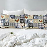 Feelyou Chicken Bed Sheets Set King Size Rooster Hen Print Sheet Set for Kids Boys Girls Decor Cute Blue Grey Green Sheets with Deep Pocket Fitted Sheet Geometric Bedroom Feelyou