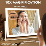 ROLOVE Lighted Makeup Mirror 16.3"x12.6", Hollywood Vanity Mirror with 10X Magnifier, 3 Color LED Lighting Modes, Smart Touch Control & 360° Rotation, Tabletop Makeup Mirror (White, Gift Ready) ROLOVE