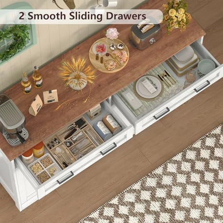 usikey Buffet Cabinet with Storage and Drawers, 55" Large Sideboard Buffet Cabinet with Adjustable Shelves and Doors, Modern Coffee Bar for Kitchen, Living Room, White usikey