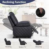 CANMOV Faux Leather Manual Recliner Chair, Single Sofa Chair with Comfortable Armrest and Backrest, Home Theater Seating for Living Room, Bedroom, Black